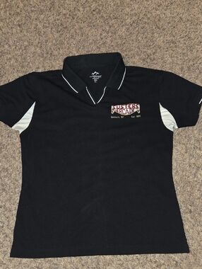 Susters Arcade Black Short Sleeve Polo Tee with White Accents
